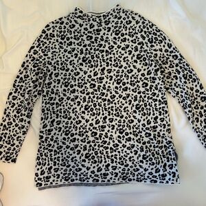 LOFT Black and White Leopard Print Turtleneck Sweater